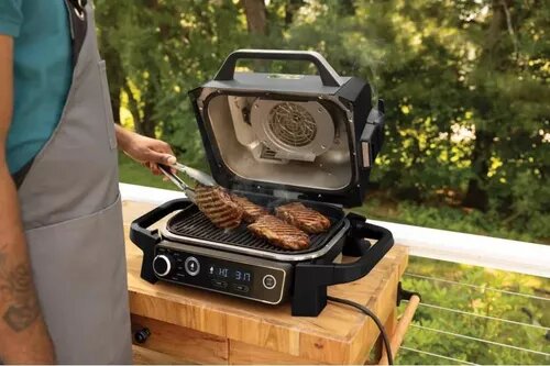 Juicy steak on an electric grill